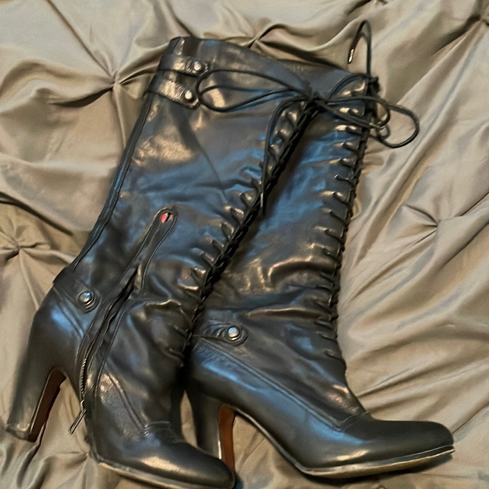 Sam Edelman Glossy Black Lace-Up Boots